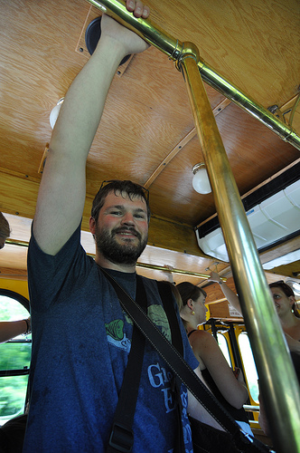 Curt Curt riding the IMA Trolley on 100 Acres Opening Weekend