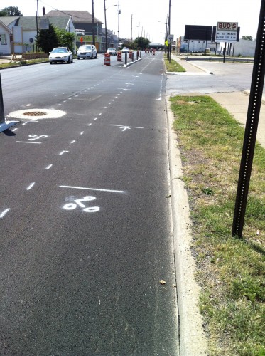 Shelby Street cycle track, preliminary striping (image credit: reader submission)