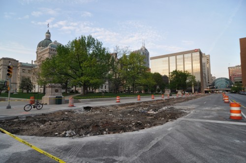 Cultural Trail Construction on West Washington (image credit: Curt Ailes)